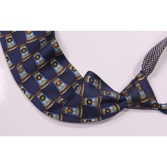 Gianni Versace Vintage 90's Medusa Head Pillars Blue Silk Necktie Tie - Picture 1 of 8
